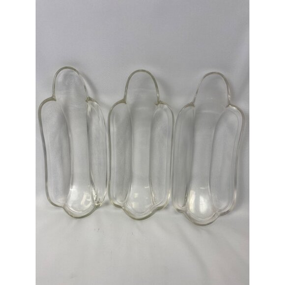 Vtg Banana Split Sundae Dishes Clear Indiana Glass Ice Cream Plate Set of 3 - Picture 1 of 5